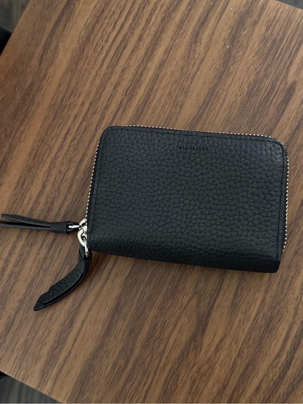All Saints Black Leather Double-Zip Wallet